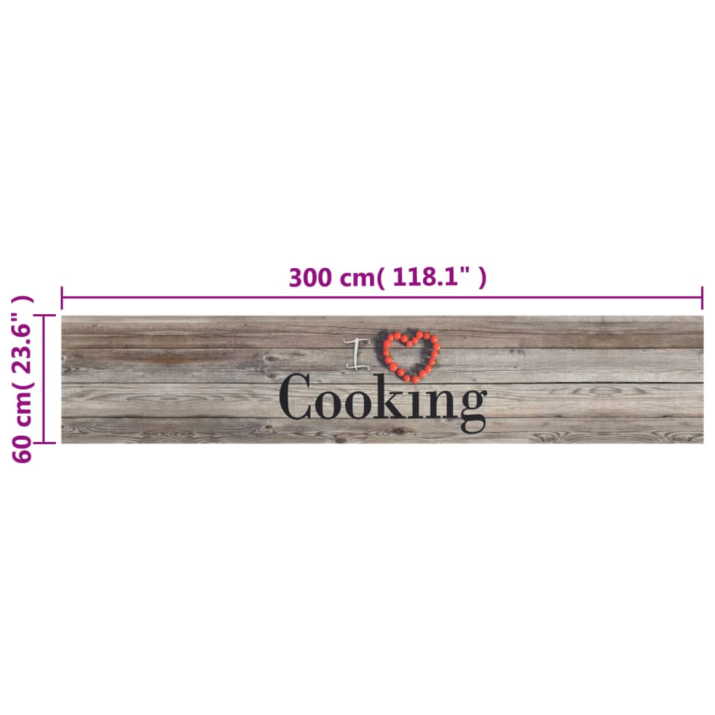 Keukenmat Wasbaar Cooking-Print Fluweel Grijs 60 x 300 cm Hout