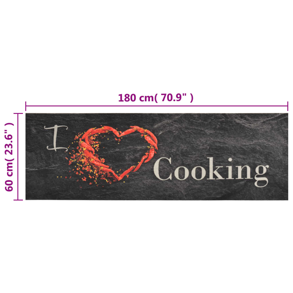 Keukenmat Wasbaar Cooking-Print Fluweel 60 x 180 cm Zwart