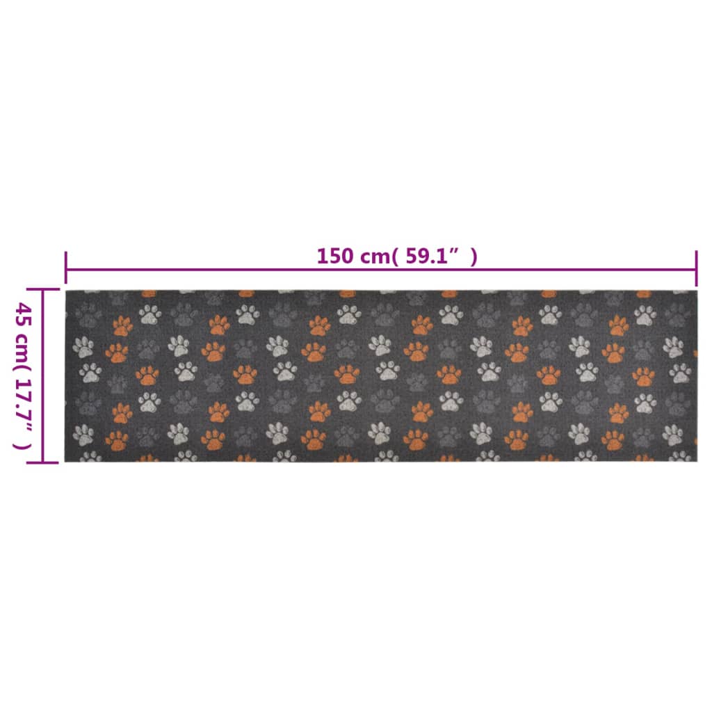 Keukenmat Wasbaar Potenprint Fluweel 45 x 150 cm Grijs met pootafdrukken