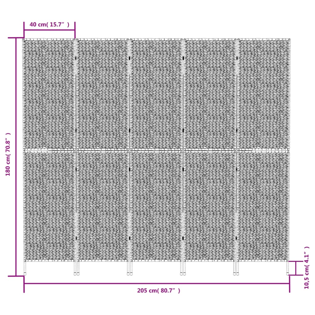 Kamerscherm Met 5 Panelen 205X180 Cm Waterhyacint Bruin