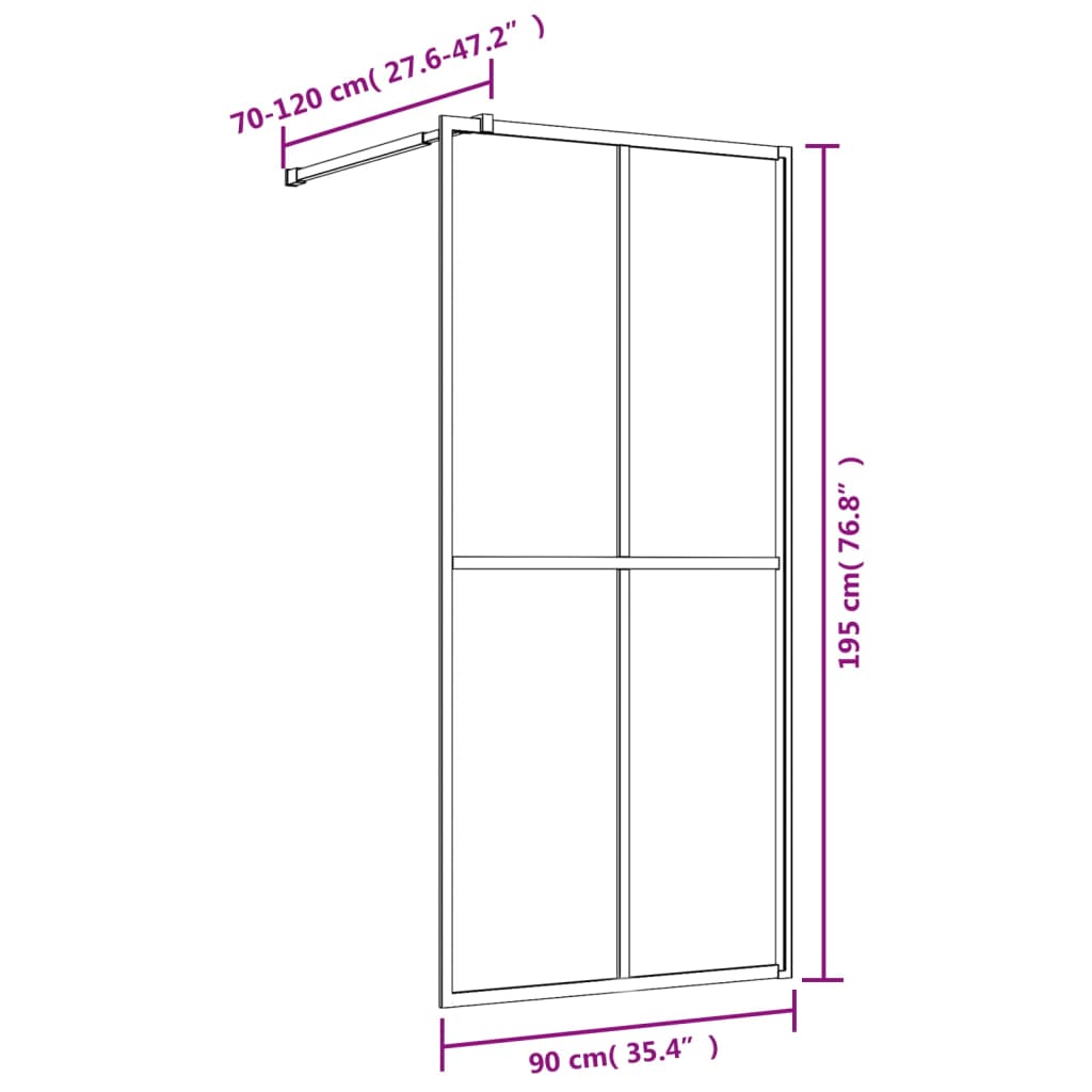 Inloopdouchewand Transparant Esg-Glas Kleurig 90 x 195 cm Goud