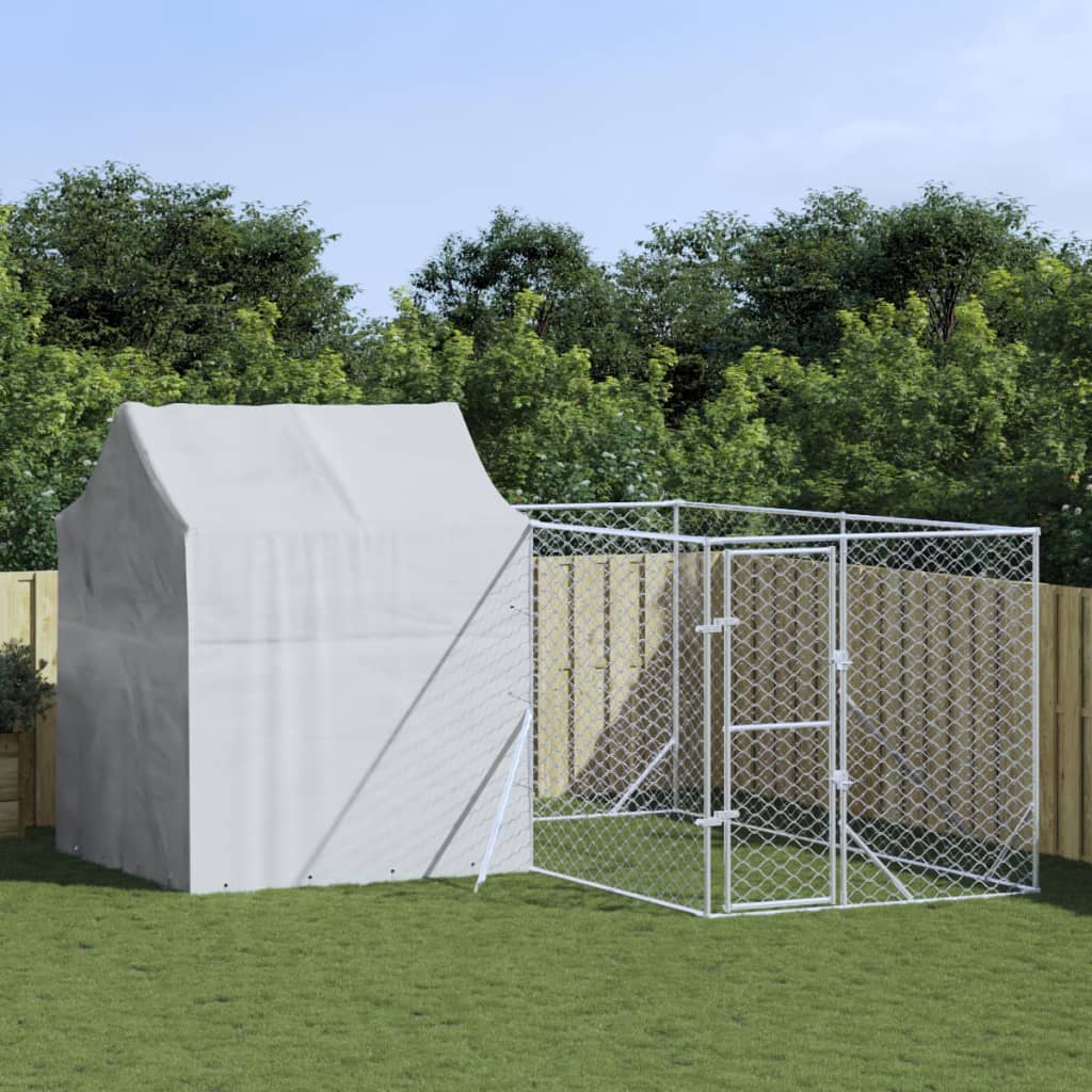 Hondenkennel Met Dak 6X6X2,5 M Gegalvaniseerd Staal Zilver