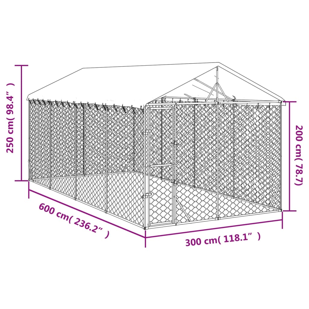 Hondenkennel met dak 3x6x2,5 m gegalvaniseerd staal zilverkleur 3 x 6 x 2.5 m
