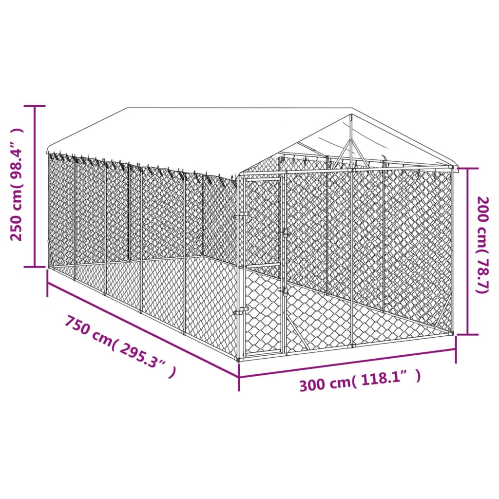 Hondenkennel met dak 3x7,5x2,5 m gegalvaniseerd staal zilver 3 x 7.5 x 2.5 m