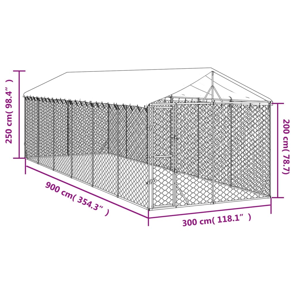 Hondenkennel met dak 3x9x2,5 m gegalvaniseerd staal zilverkleur 3 x 9 x 2.5 m