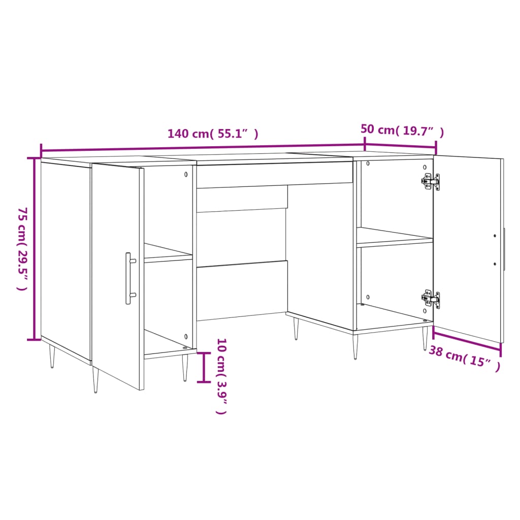 Bureau 140X50X75 Cm Bewerkt Hout Betongrijs