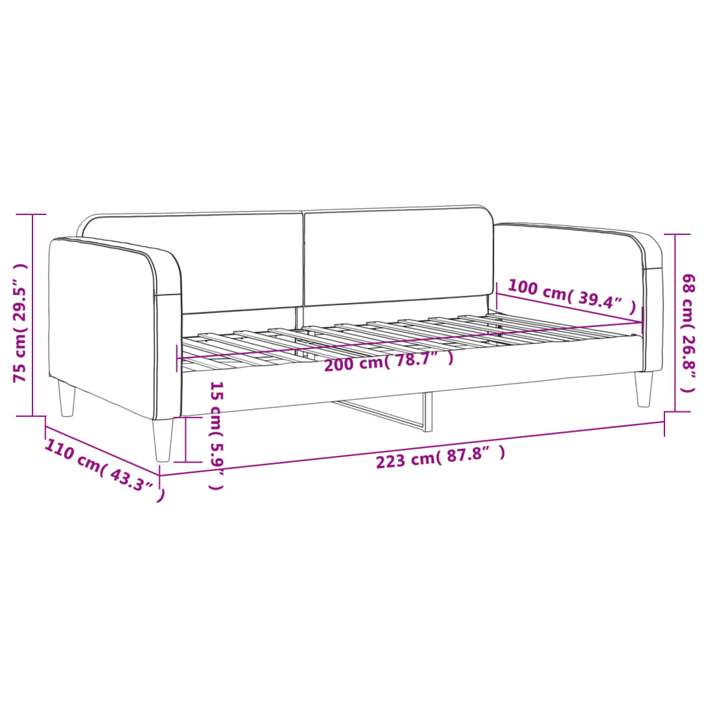 Slaapbank Stof 100 x 200 cm Lichtgrijs zonder matras