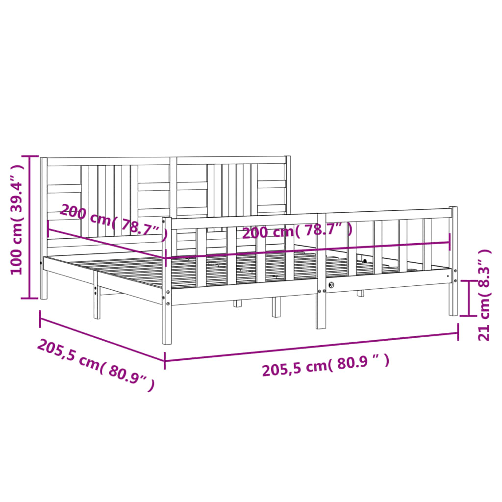 Bedframe Met Hoofdbord Massief Hout 200 x 200 cm Zwart