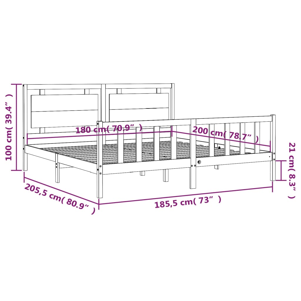Bedframe Met Hoofdbord Massief Hout 180 x 200 cm Naturel