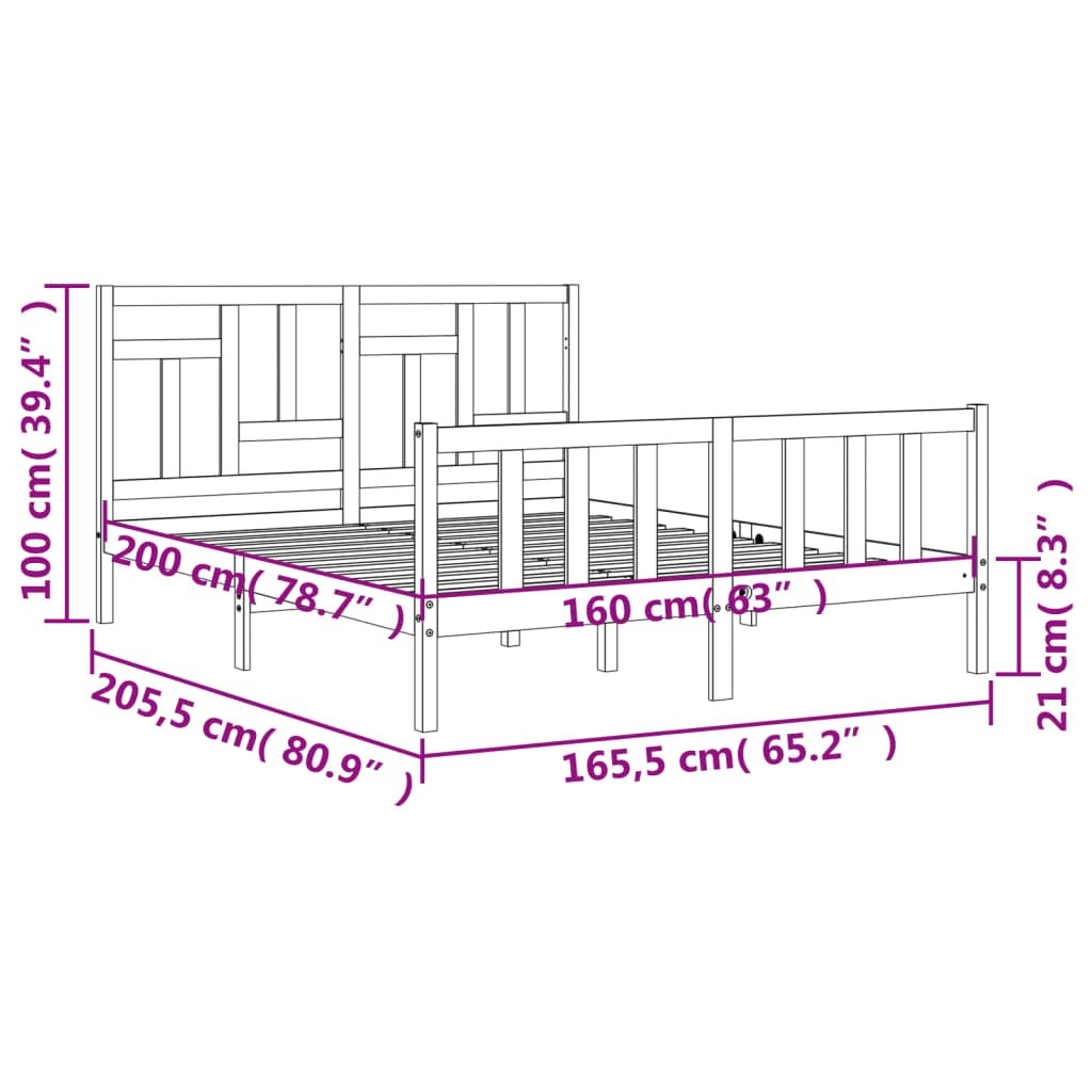Bedframe Met Hoofdbord Massief Hout 160 x 200 cm Naturel