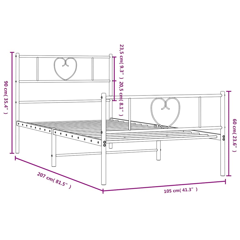 Bedframe Met Hoofd- En Voeteneinde Metaal 100 x 200 cm Wit