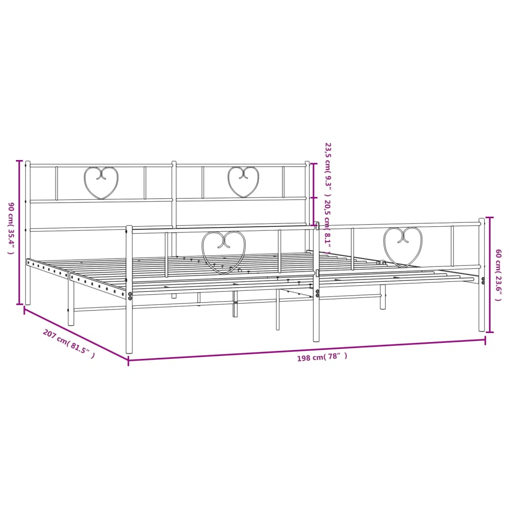 Bedframe Met Hoofd- En Voeteneinde Metaal 193 x 203 cm Wit met hoofdbord & voetbord