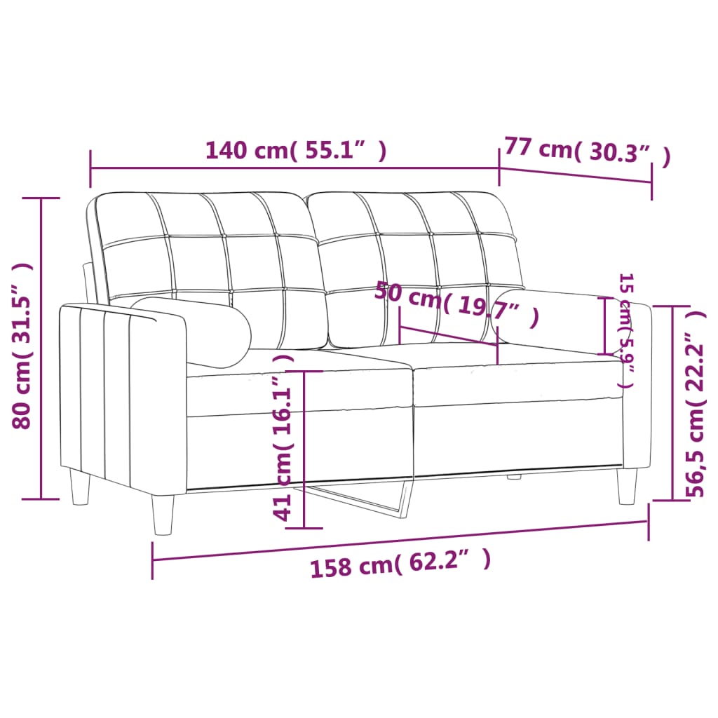 Tweezitsbank Met Sierkussens Stof 140 cm Zwart