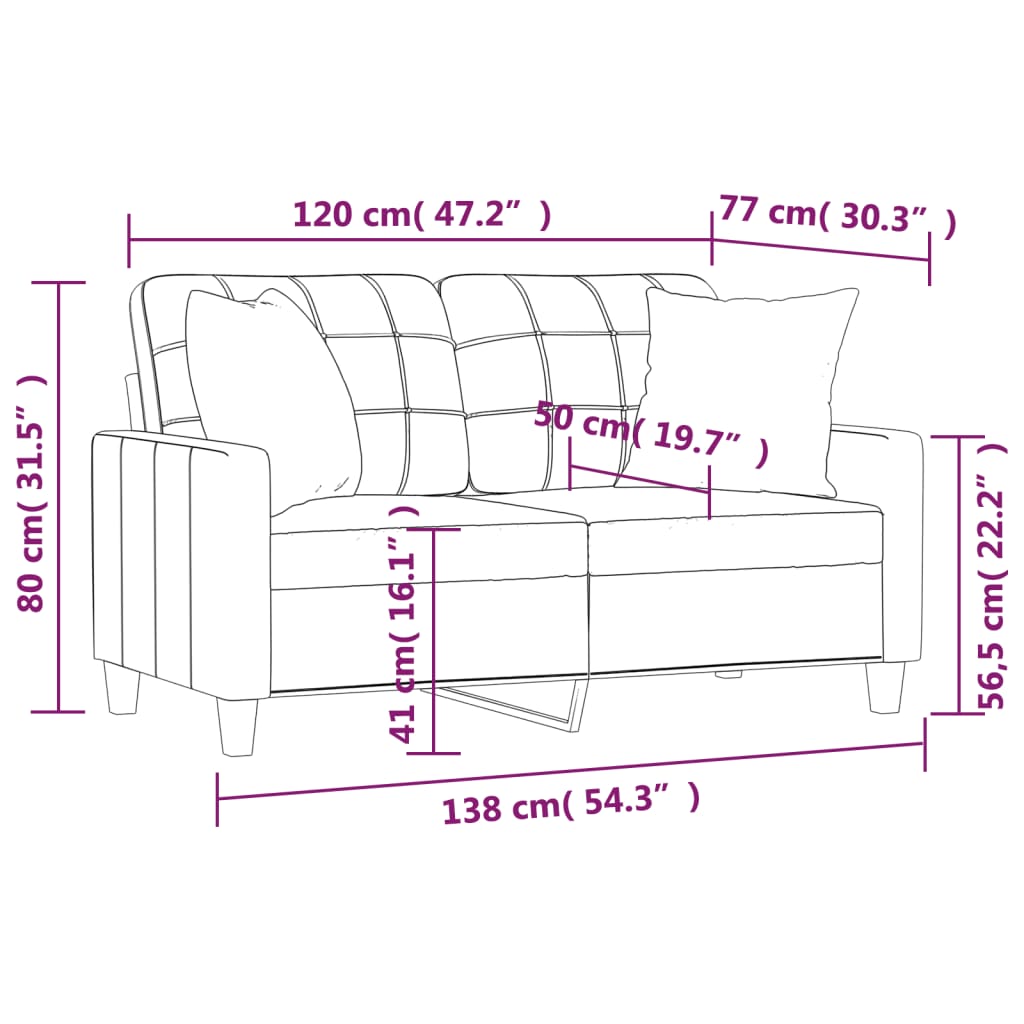 Tweezitsbank Met Sierkussens Kunstleer Kleurig 120 cm Crème