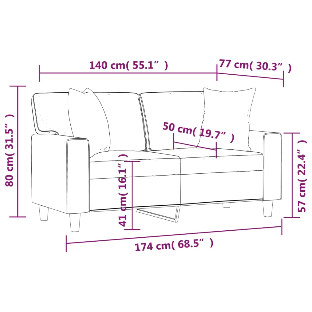 Tweezitsbank Met Sierkussens Kunstleer Kleurig 140 cm Crème