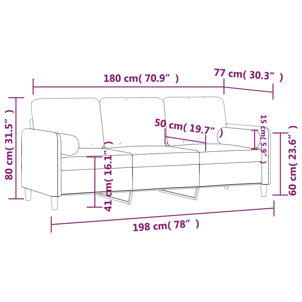 Driezitsbank Met Sierkussens Fluweel 180 cm Roze