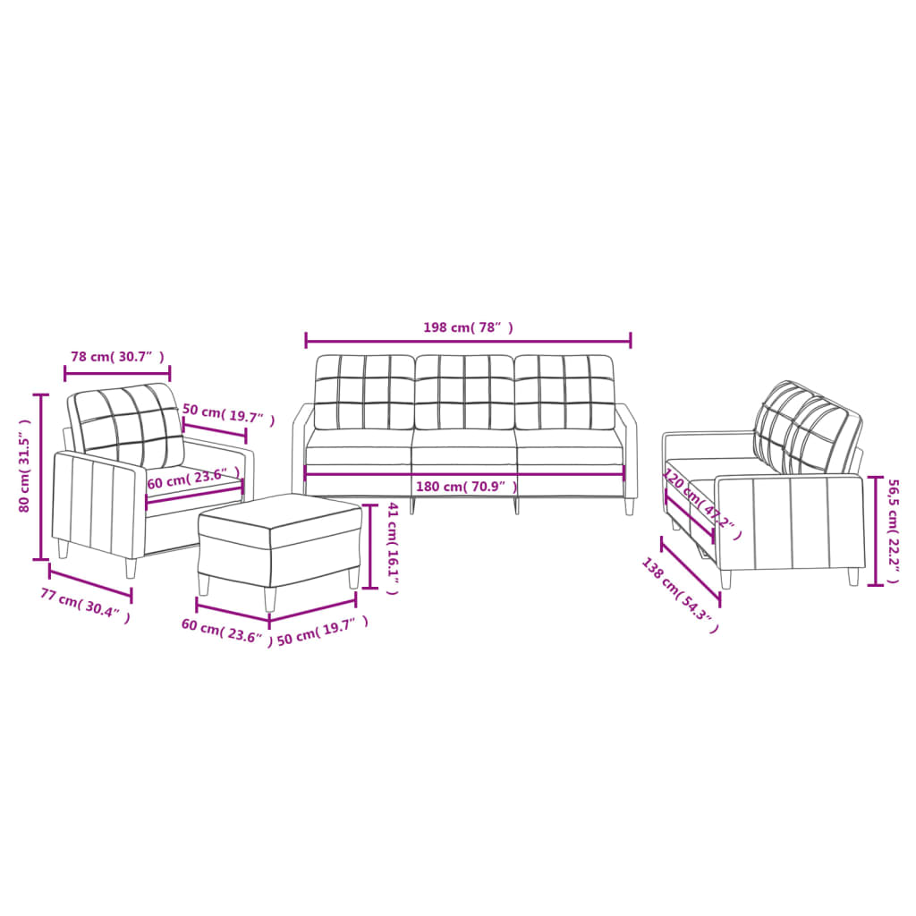 4-delige Loungeset met kussens stof taupe