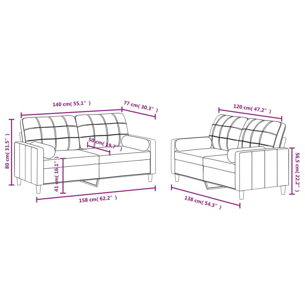 2-delige Loungeset met kussens stof zwart Zwart met kussens