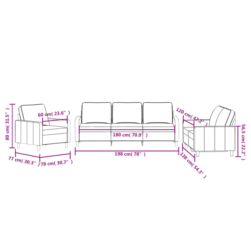 3-Delige Loungeset Fluweel Lichtgrijs met kussens
