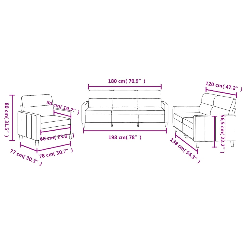 3-Delige Loungeset Stof Taupe met kussens