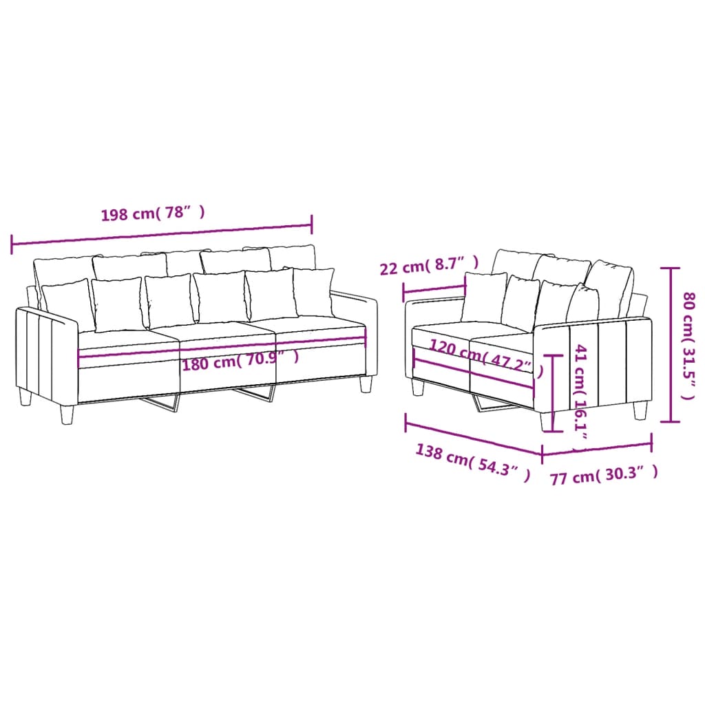 2-Delige Loungeset Stof Donkergrijs met kussens