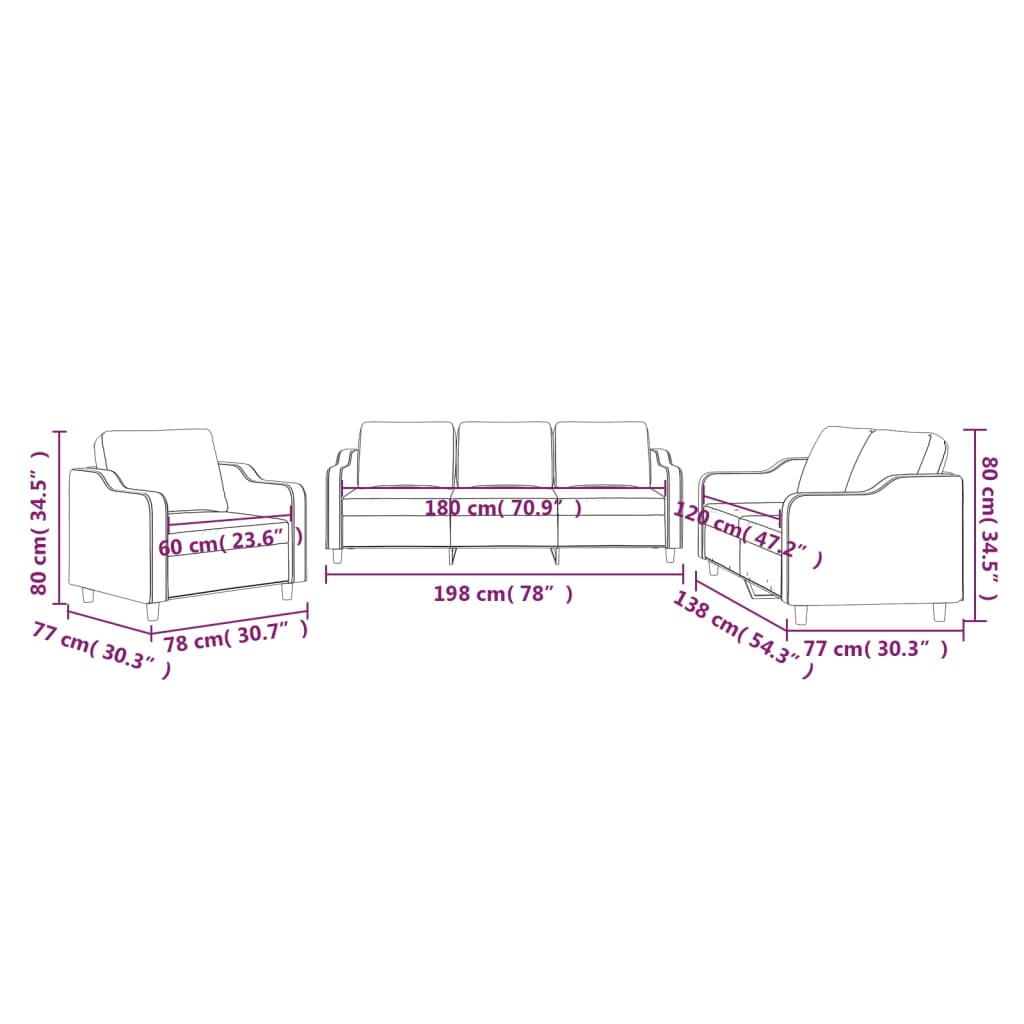 3-delige loungeset met kussens stof zwart Zwart met kussens