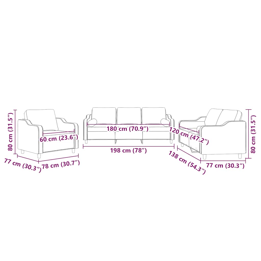 3-Delige Loungeset Stof Lichtgeel