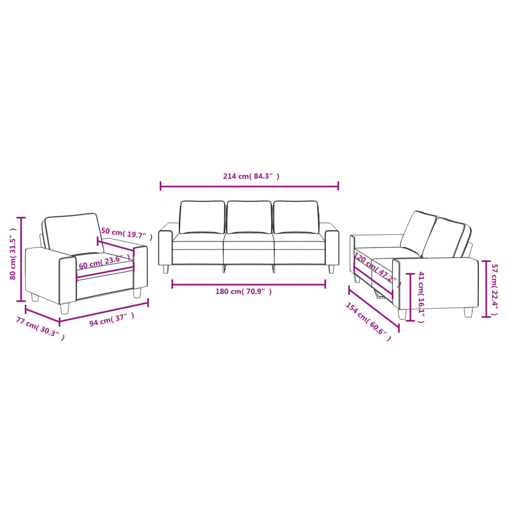 3-Delige Loungeset Stof Lichtgrijs met kussens
