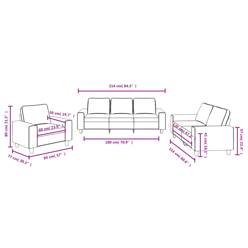 3-Delige Loungeset Stof Donkergrijs met kussens