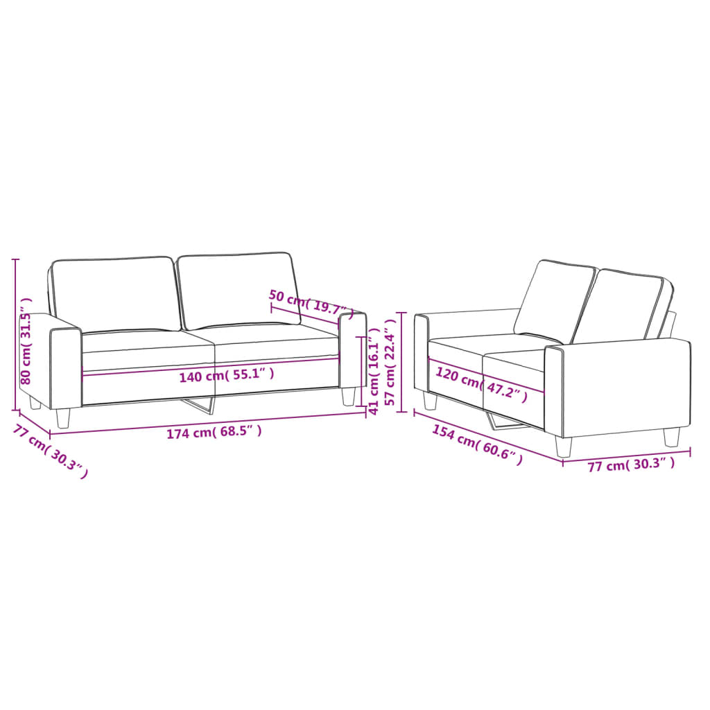 2-Delige Loungeset Stof Lichtgrijs met kussens