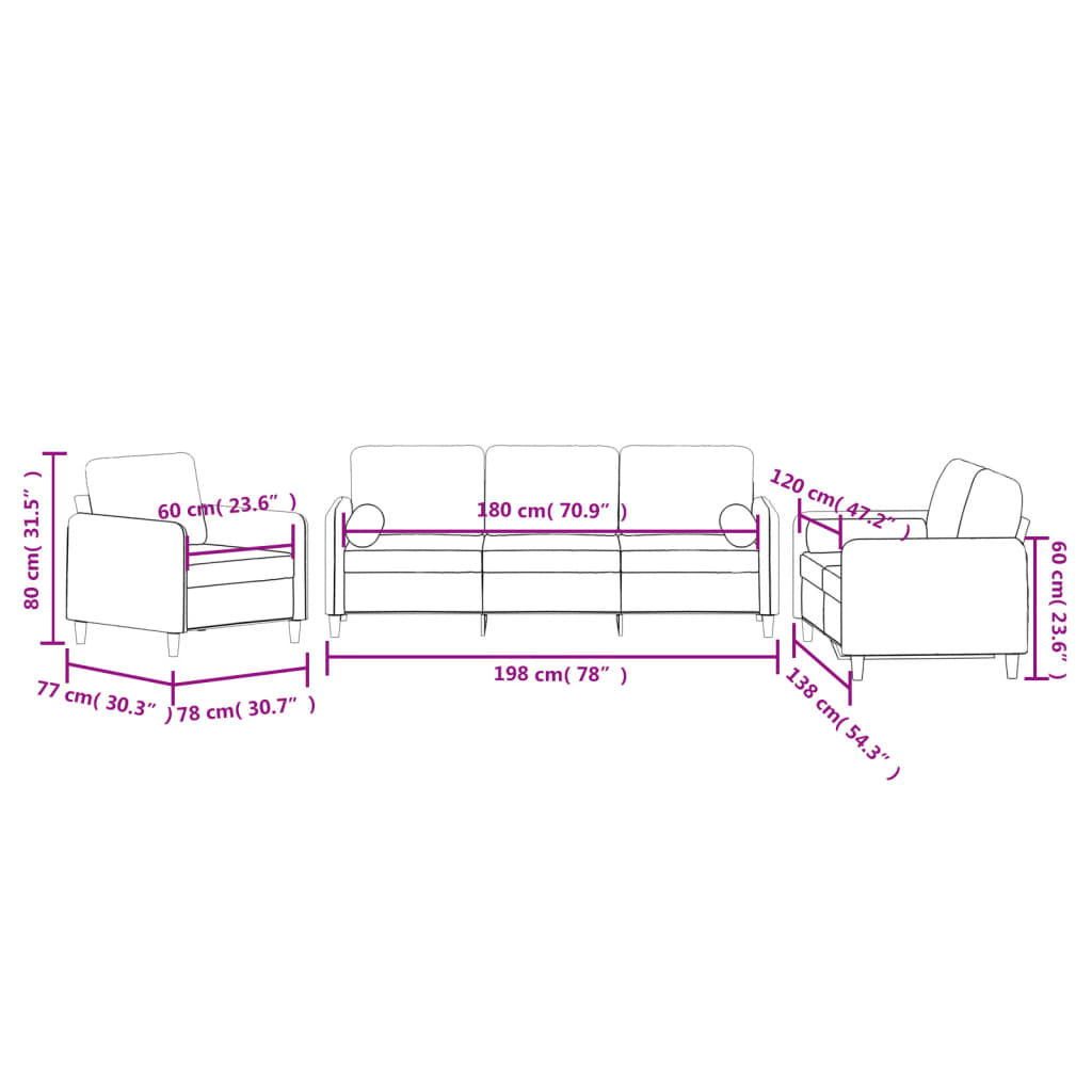 3-delige Loungeset met kussens fluweel bruin Bruin met kussens