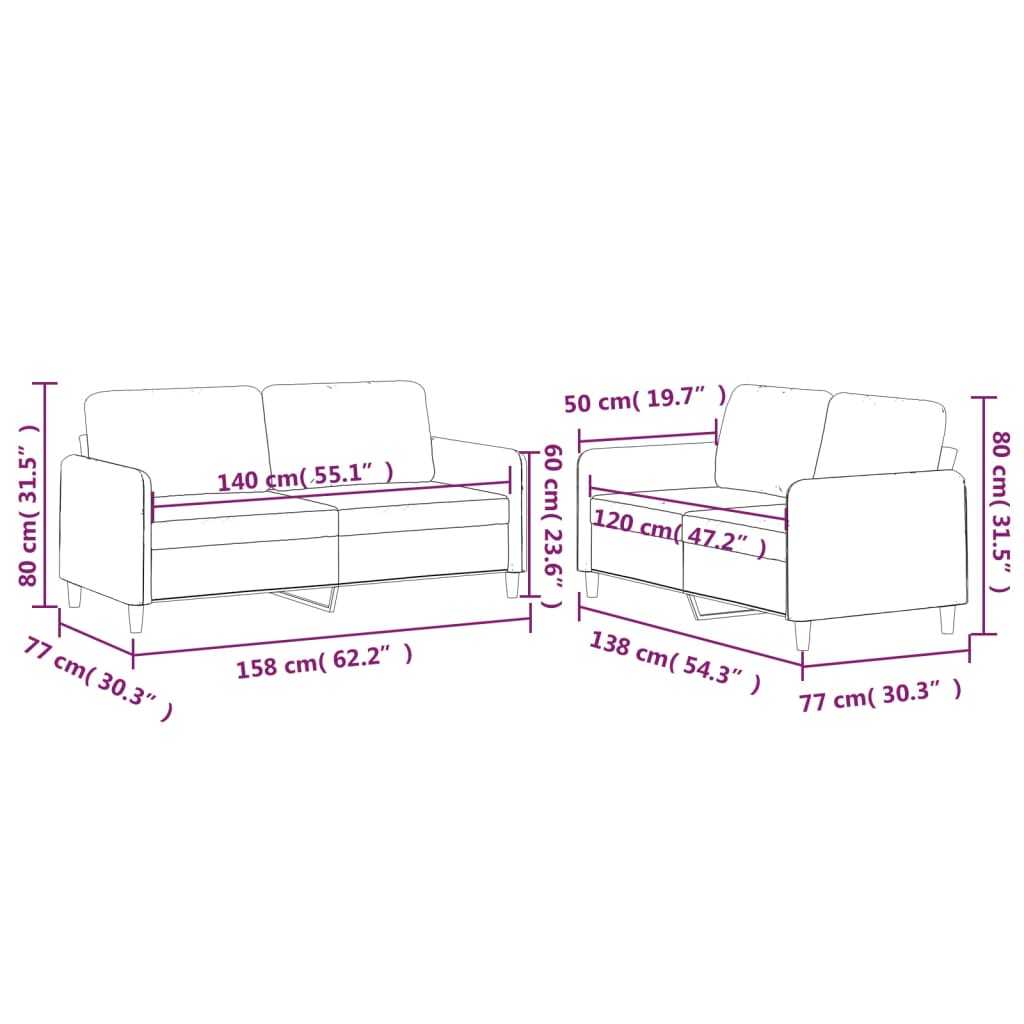 2-delige Loungeset met kussens stof bruin