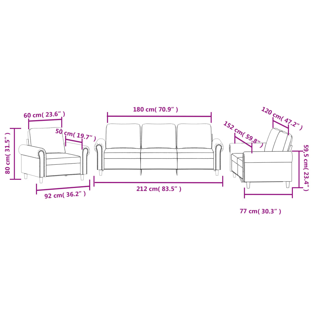 3-Delige Loungeset Fluweel Zwart met kussens