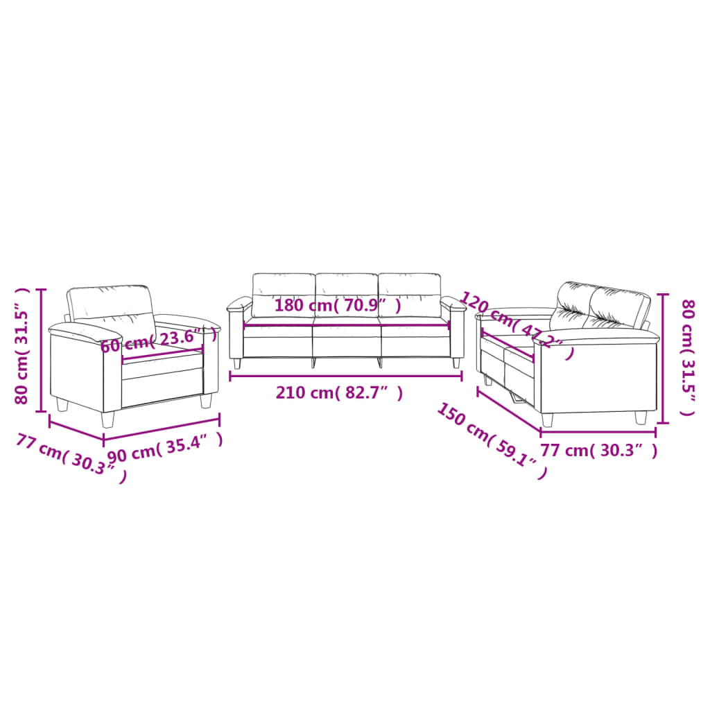 3-Delige Loungeset Microvezelstof Donkergrijs met kussens
