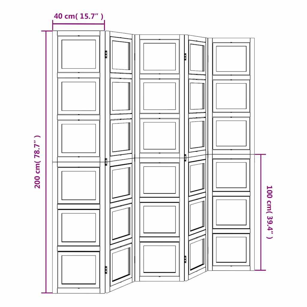 Kamerscherm met 5 panelen massief paulowniahout wit
