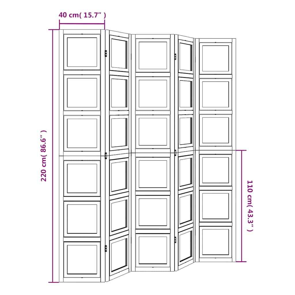 Kamerscherm Met 5 Panelen Massief Paulowniahout Wit
