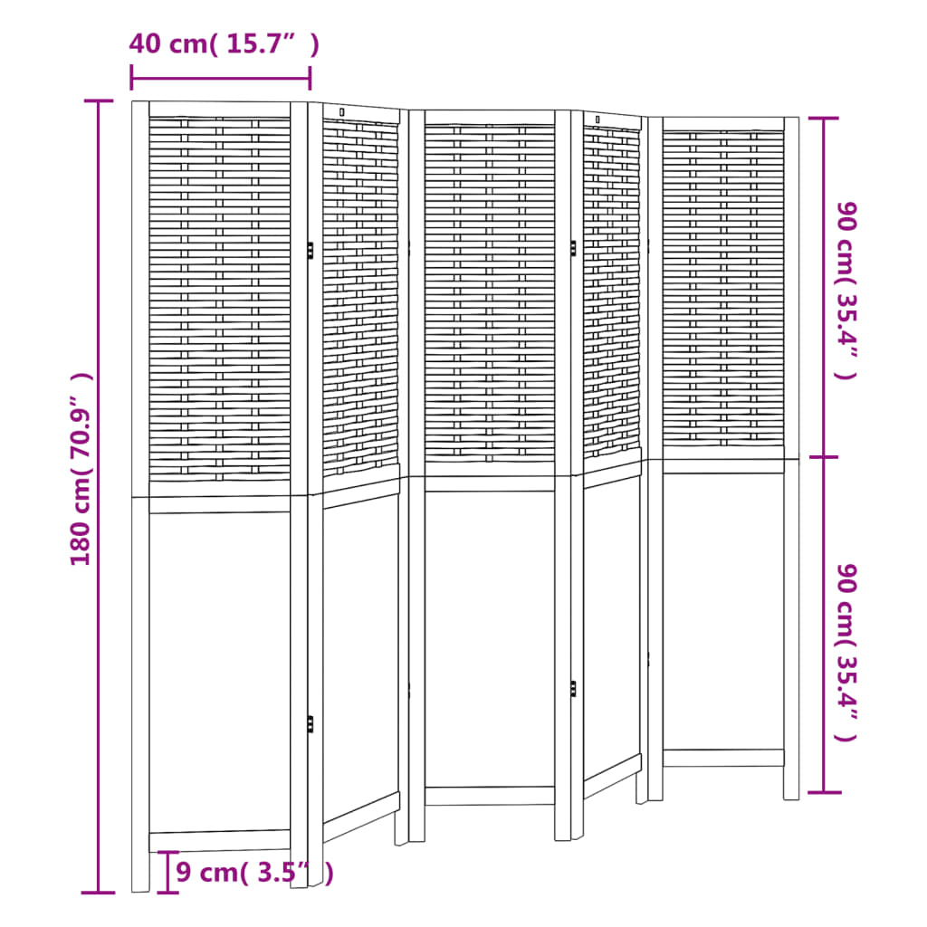 Kamerscherm Met 5 Panelen Massief Paulowniahout Donkerbruin