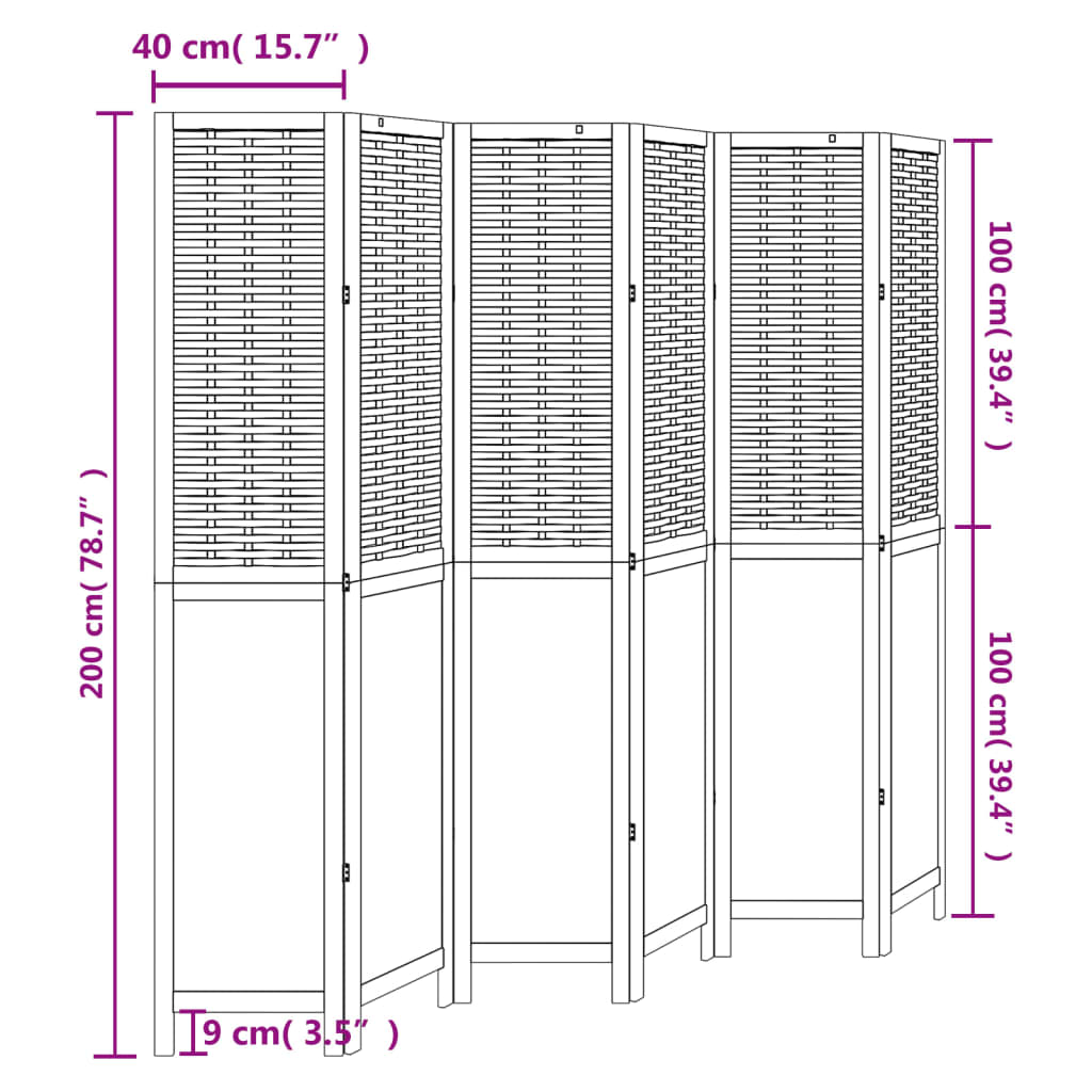Kamerscherm Met 6 Panelen Massief Paulowniahout Wit