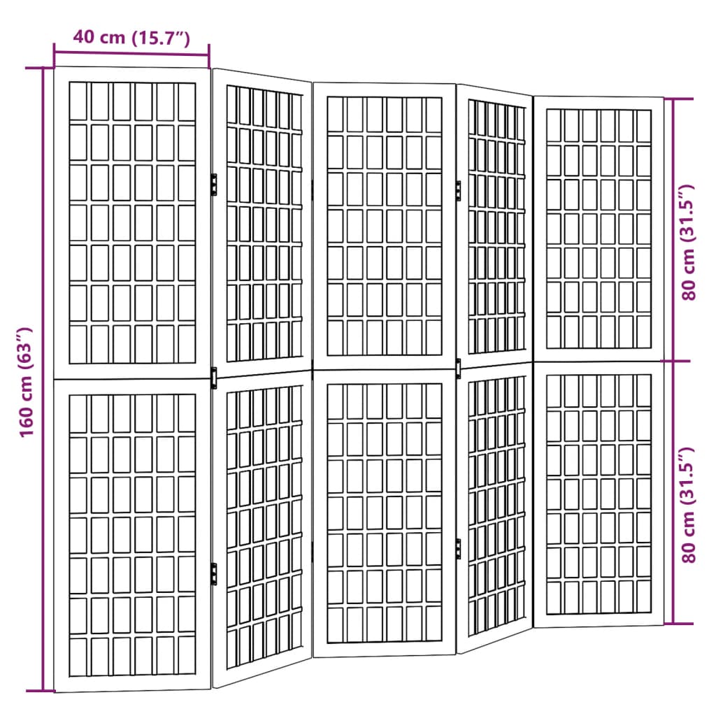 Kamerscherm met 5 panelen massief paulowniahout zwart