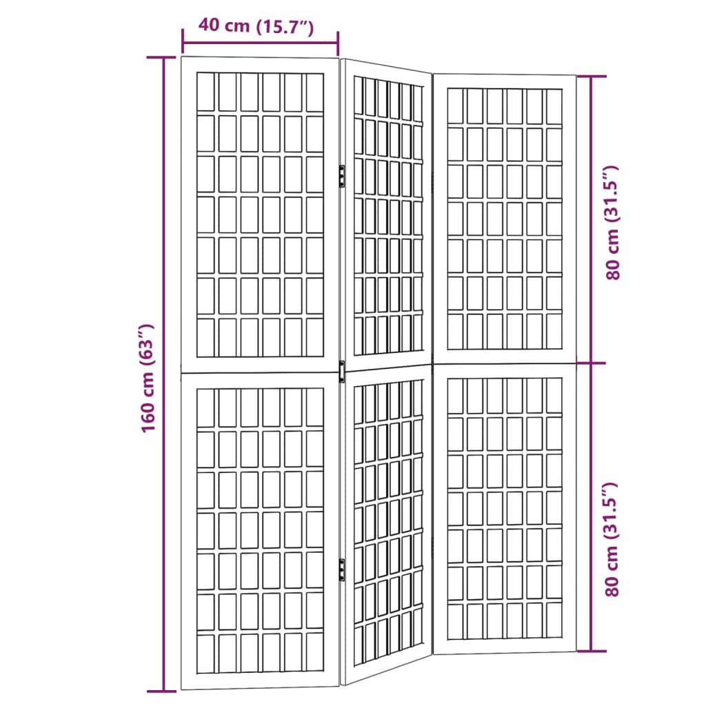 Kamerscherm Met 3 Panelen Massief Paulowniahout Wit