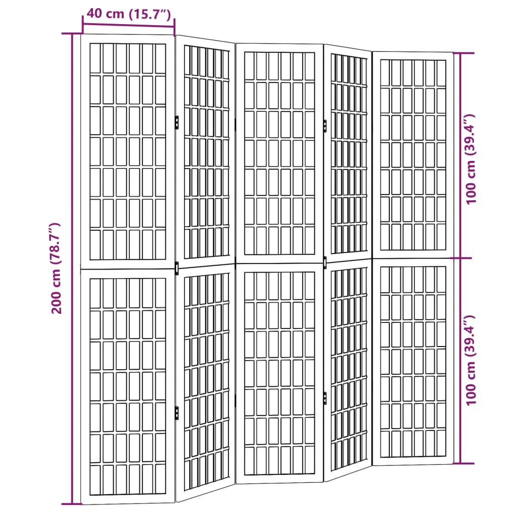 Kamerscherm Met 5 Panelen Massief Paulowniahout Wit 40 x 200 cm