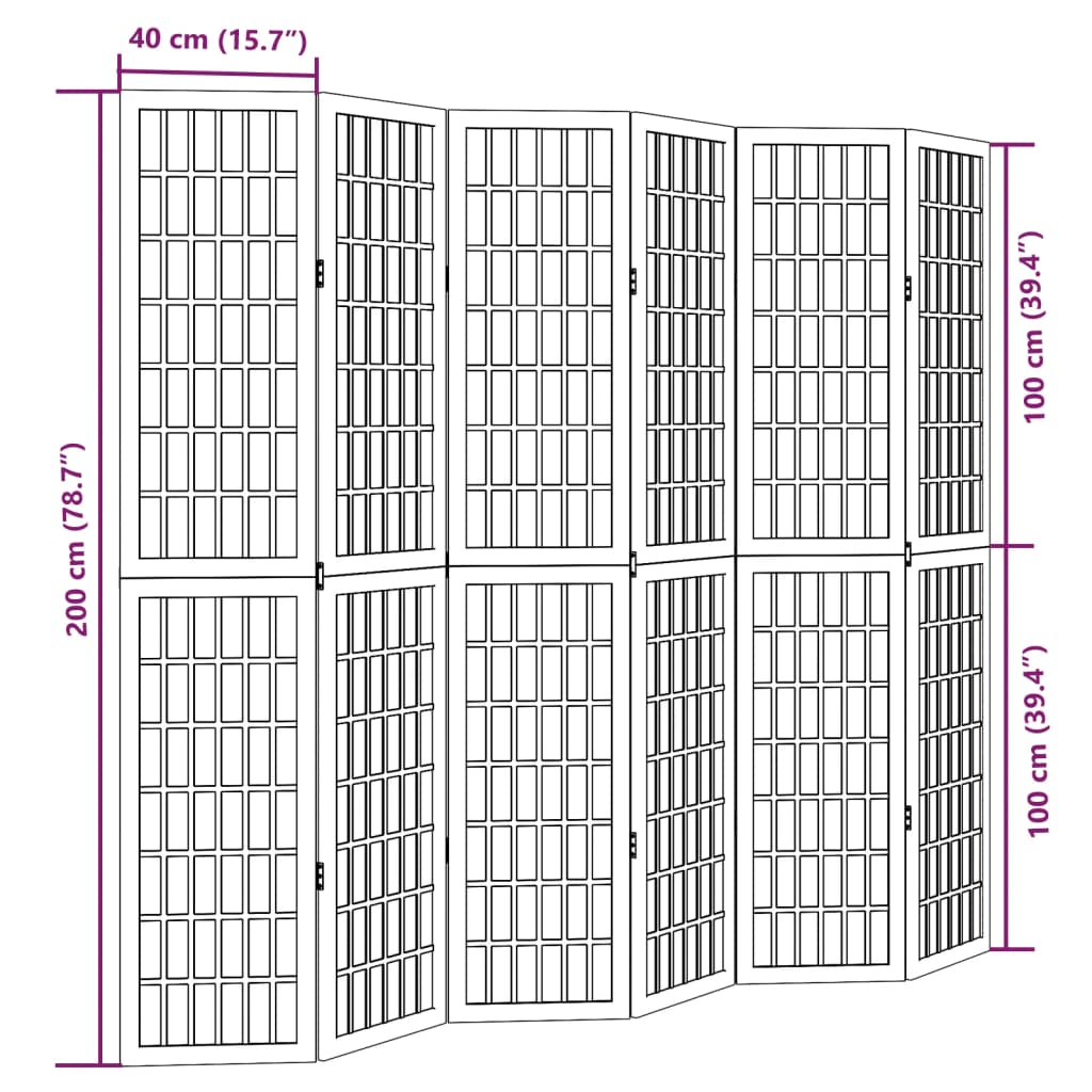 Kamerscherm Met 6 Panelen Massief Paulowniahout Wit 40 x 200 cm