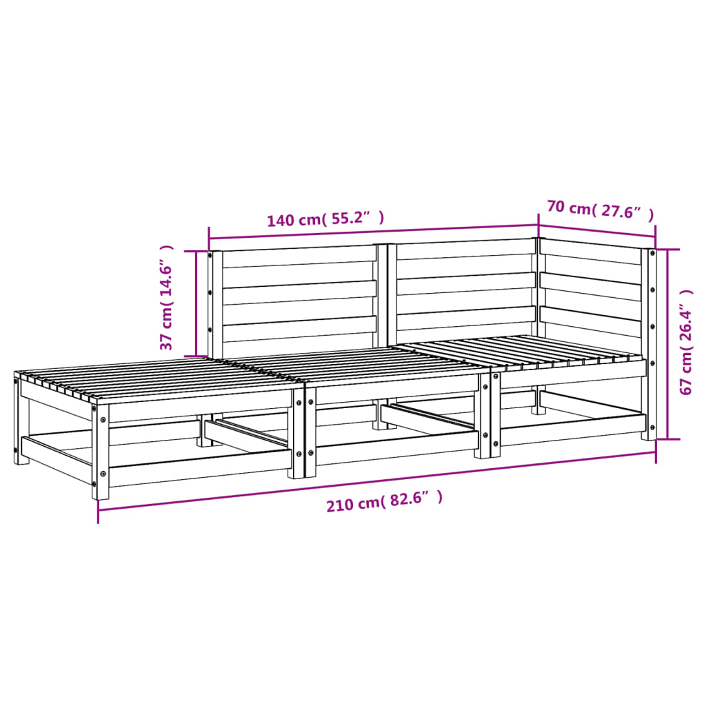 Tuinbank 2-Zits Met Voetenbank Massief Grenenhout Natuurlijk grenenhout corner + chair + footrest