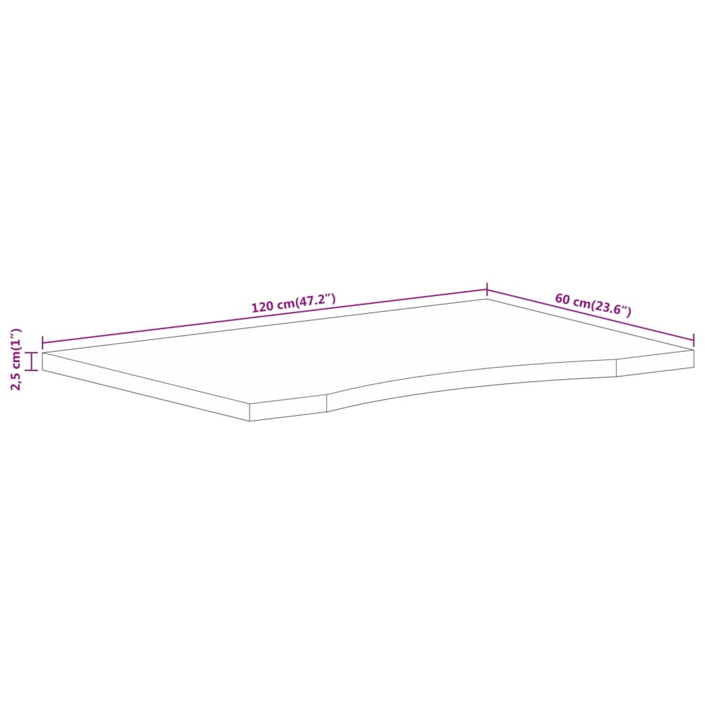 Bureaublad met ronding 120x60x2,5 cm massief ruw mangohout