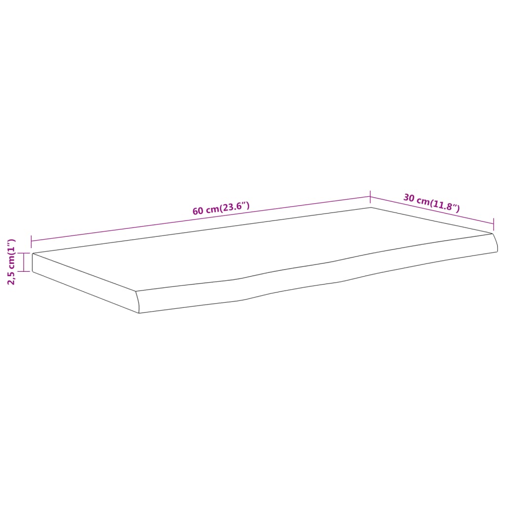 Wandschap Rechthoekig Natuurlijke Rand 60X30X2,5 Cm Acaciahout