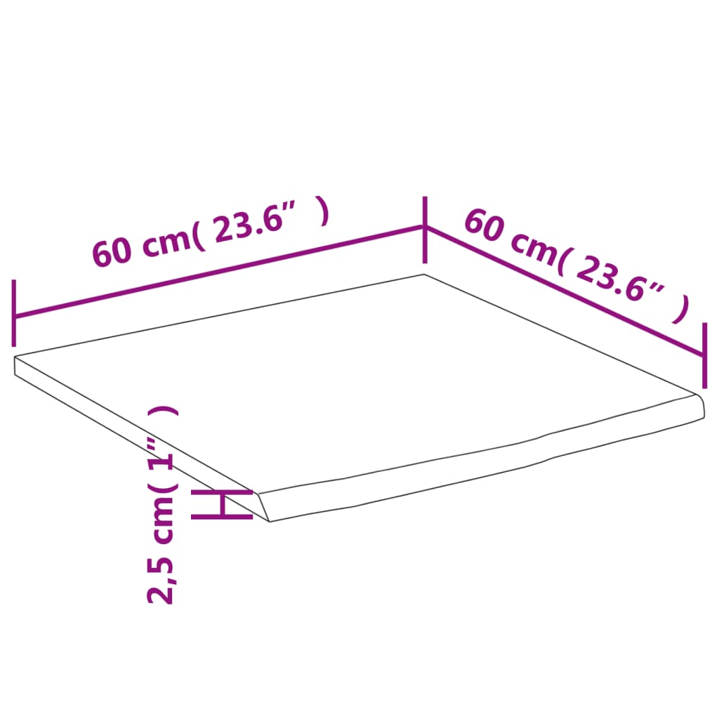 Wastafelblad Vierkant 60X60X2,5 Naturel 60 x 60 x 2.5 cm Massief acaciahout