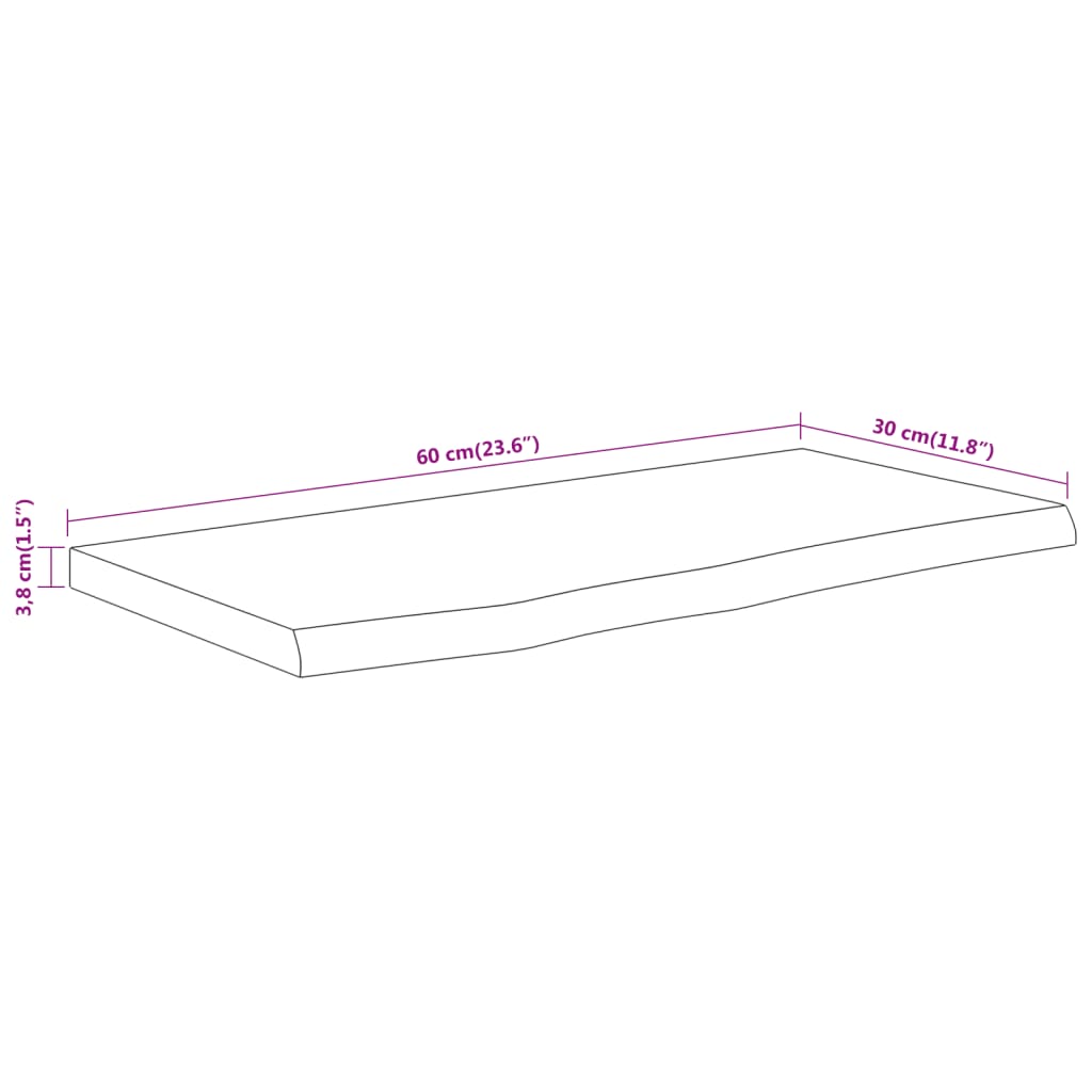 Wandschap Rechthoekig Natuurlijke Rand 60X30X3,8 Cm Acaciahout Naturel 60 x 30 x 3.8 cm Massief acaciahout