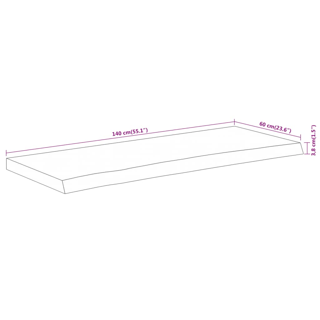 Wastafelblad Rechthoekig 140X60X3,8 Naturel 140 x 60 x 3.8 cm Massief acaciahout