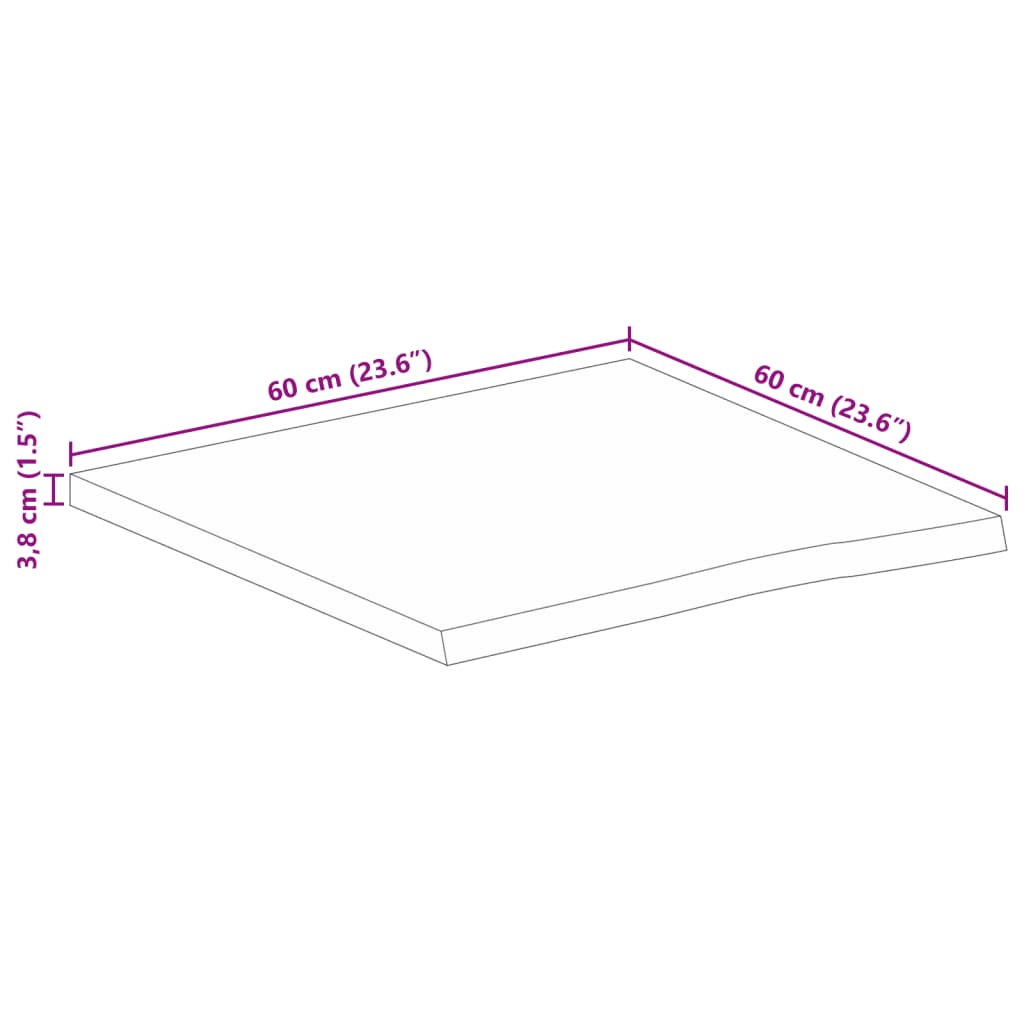 Tafelblad Met Natuurlijke Rand 60X60X3,8 Cm Eikenhouten Afwerking 60 x 60 x 3.8 cm