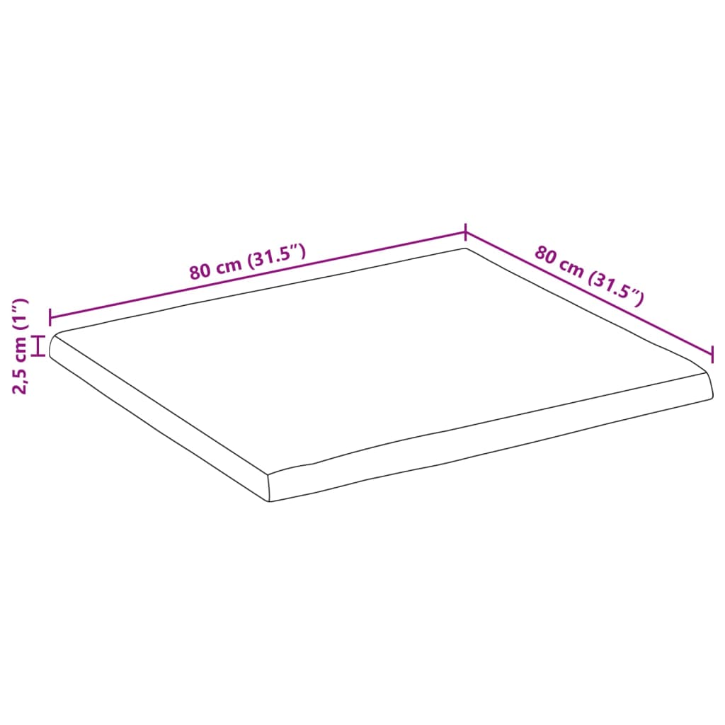 Tafelblad vierkant natuurlijke rand 80x80x2,5 cm acaciahout